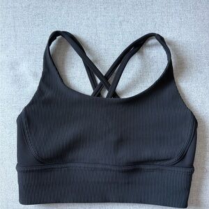 Lululemon Black Ribbed Energy Longline Women's Sports Bra